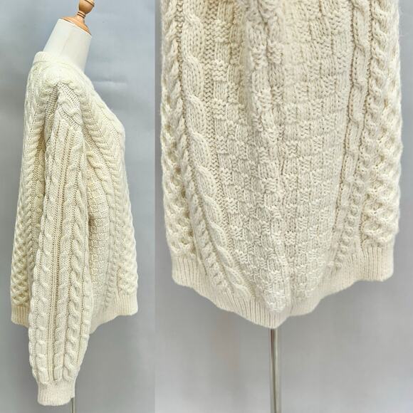 Vintage LL Bean Ireland wool Fisherman ivory cableknit sweater Size X Large XL - Picture 8 of 16